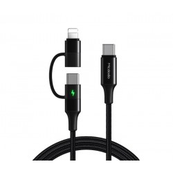 60W PD 2in1 Nylon Cable Type-C to Type-C + Lightning